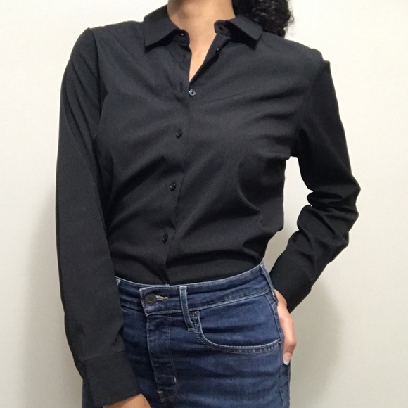 Time and Tru Tops - Time & Tru Black Button Up Dress Shirt Long Sleeve